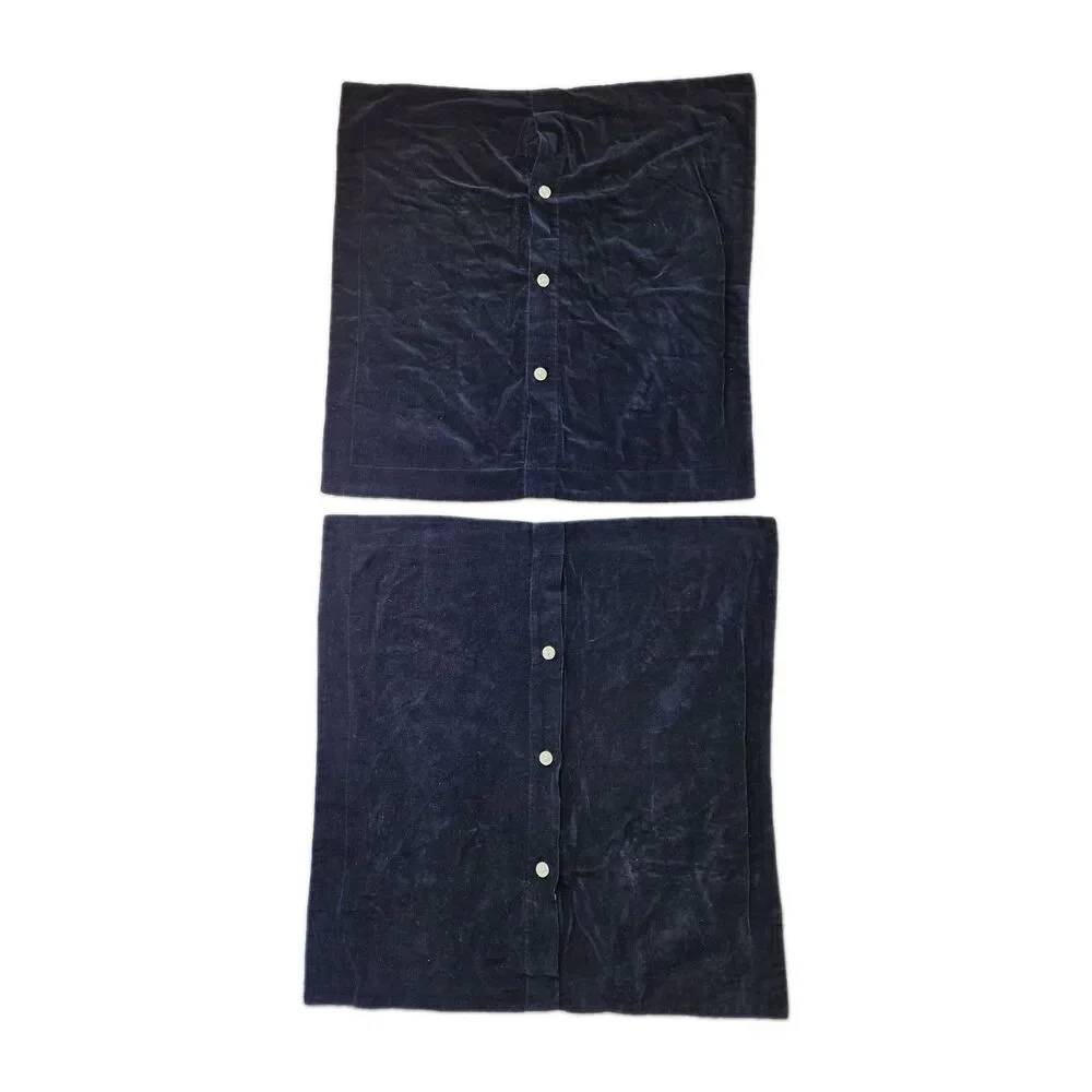 Pottery Barn Navy Blue Velvet Button Front Pillowcases 100% Cotton Set of 2 EUC